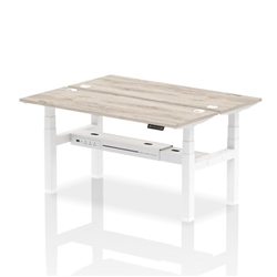 Air Back-to-Back 1600 x 600mm Height Adjustable 2 Person Office Bench Desk Grey Oak Top with Cable Ports White Frame