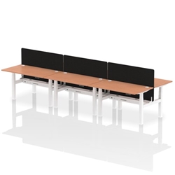 Air Back-to-Back 1400 x 800mm Height Adjustable 6 Person Bench Desk Beech Top CP White Frame with Black Straight Screen