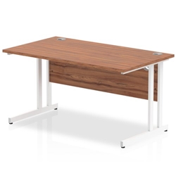 Impulse 1400/800 Rectangle White Cantilever Leg Desk Walnut
