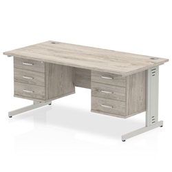 Impulse 1600 x 800mm Straight Desk Grey Oak Top Silver Cable Managed Leg 2 x 3 Drawer Fixed Pedestal