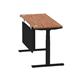 Air 1400 x 600mm Height Adjustable Desk Walnut Top Cable Ports Black Leg With Black Steel Modesty Panel