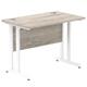 Impulse 1000 x 600mm Straight Desk Grey Oak Top White Cantilever Leg