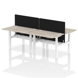 Air Back-to-Back 1200 x 800mm Height Adjustable 4 Person Bench Desk Grey Oak Top CP White Frame with Black Straight Screen
