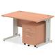 Impulse 1200 x 800mm Straight Desk Beech Top Silver Cable Managed Leg with 2 Drawer Mobile Pedestal Bundle
