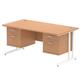Impulse 1600 x 800mm Straight Desk Oak Top White Cantilever Leg 2 x 2 Drawer Fixed Pedestal