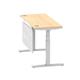 Air 1400 x 600mm Height Adjustable Desk Maple Top Cable Ports Silver Leg With Silver Steel Modesty Panel