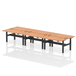 Air Back-to-Back 1600 x 800mm Height Adjustable 6 Person Bench Desk Oak Top CP Black Frame