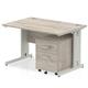 Impulse 1400 x 800mm Straight Desk Grey Oak Top Silver Cable Managed Leg with 2 Drawer Mobile Pedestal Bundle