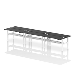 Air Back-to-Back 1600 x 600mm Height Adjustable 6 Person Bench Desk Black Top CP White Frame