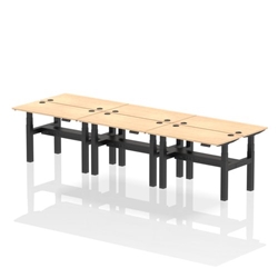 Air Back-to-Back 1200 x 600mm Height Adjustable 6 Person Bench Desk Maple Top CP Black Frame