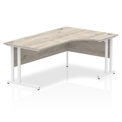 Impulse 1800mm Right Crescent Desk Grey Oak Top White Cantilever Leg