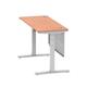 Air 1400 x 600mm Height Adjustable Desk Beech Top Cable Ports Silver Leg With Silver Steel Modesty Panel