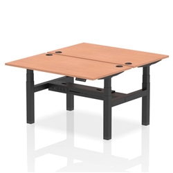 Air Back-to-Back 1400 x 800mm Height Adjustable 2 Person Office Bench Desk Beech Top with Cable Ports Black Frame