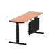 Air 1800 x 600mm Height Adjustable Desk Beech Top Cable Ports Black Leg With Black Steel Modesty Panel