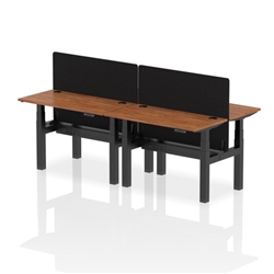 Air Back-to-Back 1200 x 600mm Height Adjustable 4 Person Bench Desk Walnut Top CP Black Frame with Black Straight Screen