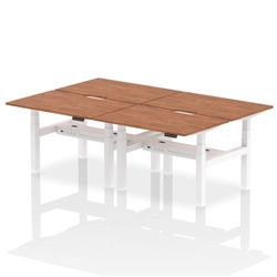 Air Back-to-Back 1200 x 800mm Height Adjustable 4 Person Bench Desk Walnut Top with Scalloped Edge White Frame