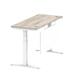 Air 1400 x 600mm Height Adjustable Desk Grey Oak Top Cable Ports White Leg With White Steel Modesty Panel