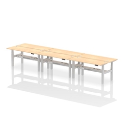Air Back-to-Back 1600 x 600mm Height Adjustable 6 Person Bench Desk Maple Top CP Silver Frame