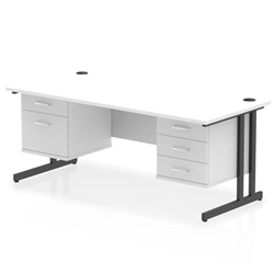 Impulse 1800 x 800mm Straight Office Desk White Top Black Cantilever Leg Workstation 1 x 2 Drawer 1 x 3 Drawer Fixed Pedestal