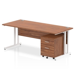 Impulse 1800 x 800mm Straight Desk Walnut Top White Cantilever Leg with 2 Drawer Mobile Pedestal