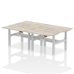 Air Back-to-Back 1200 x 800mm Height Adjustable 4 Person Office Bench Desk Grey Oak Top with Scalloped Edge Silver Frame