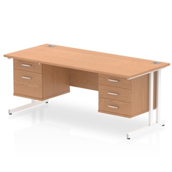 Impulse 1800 Rectangle White Cant Leg Desk OAK 1 x 2 Drawer 1 x 3 Drawer Fixed Ped