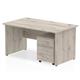 Impulse 1400 x 800mm Straight Desk Grey Oak Top Panel End Leg with 3 Drawer Mobile Pedestal Bundle