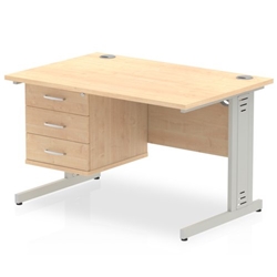 Impulse 1200 x 800mm Straight Desk Maple Top Silver Cable Managed Leg with 1 x 3 Drawer Fixed Pedestal