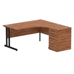 Impulse 1600mm Right Crescent Office Desk Walnut Top Black Cantilever Leg Workstation 600 Deep Desk High Pedestal