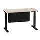 Air 1400 x 600mm Height Adjustable Desk Grey Oak Top Cable Ports Black Leg With Black Steel Modesty Panel
