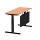 Air 1400 x 600mm Height Adjustable Desk Beech Top Cable Ports Black Leg With Black Steel Modesty Panel