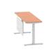 Air 1800 x 600mm Height Adjustable Desk Beech Top Cable Ports Silver Leg With Silver Steel Modesty Panel