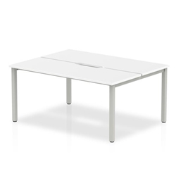 B2B Silver Frame Bench Desk 1400 White (2 Pod)