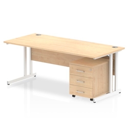 Impulse 1800 x 800mm Straight Desk Maple Top White Cantilever Leg with 3 Drawer Mobile Pedestal