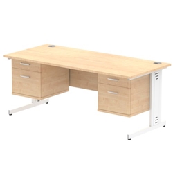 Impulse 1800 x 800mm Straight Desk Maple Top White Cable Managed Leg 2 x 2 Drawer Fixed Pedestal