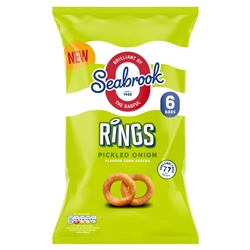 Seabrook Rings Pickled Onion Flavour Corn Snacks, 16g (Pack of 6)