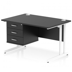 Impulse 1200 x 800mm Straight Office Desk Black Top White Cantilever Leg Workstation 1 x 3 Drawer Fixed Pedestal