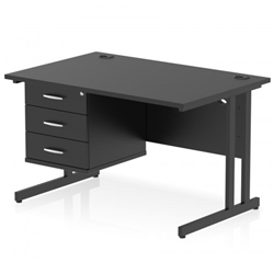 Impulse 1200 x 800mm Straight Office Desk Black Top Black Cantilever Leg Workstation 1 x 3 Drawer Fixed Pedestal
