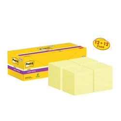 Post-it Super Sticky Notes 76x76mm 90 Sheets Canary Yellow VALUE PACK 12 + 12 FREE (Pack of 24) 654S