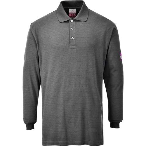 Flame Resistant AntiStatic Long Sleeve Polo Shirt (Grey) Small