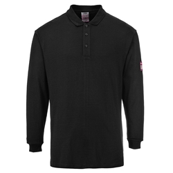 Flame Resistant Anti-Static Long Sleeve Polo Shirt (Black) XL