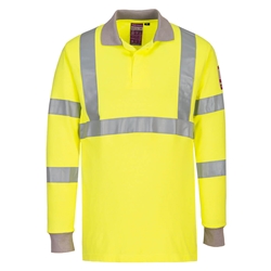Flame Resistant Anti-Static Hi-Vis Long Sleeve Polo Shirt (Yellow) XL