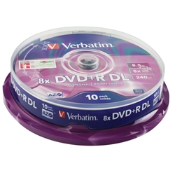 Verbatim DVD+R 8x 8.5Gb Double Layer Single-Write Matt Silver Disk Spindle Ref 43666 - Pack 10