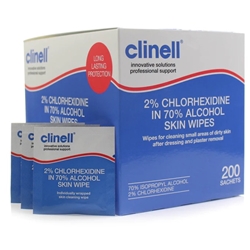 CLINELL ALCOHOLIC 2% CHLORHEXIDINE SKIN WIPES 1X200