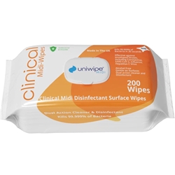 Uniwipe Clinical Midi Disinfectant Surface Wipes - pack of 200