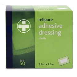 Relipore Adhesive Dressing pads Sterile 7.5cm x 7.5cm Box of 50   