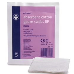 Reliswab BP Sterile 7.5cm x 7.5cm pack of 5