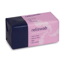 Reliswab - BP Non-Sterile 8ply 5cm, x 5cm Pack of 100