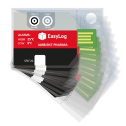 Pk of 10 PDF Data Loggers. Ambient Pharma Alarms: High 25°C, Low 8°C