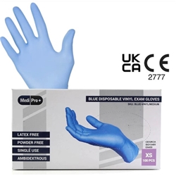 1 x 100 MediPro Extra Small Blue Vinyl Gloves RED DOT